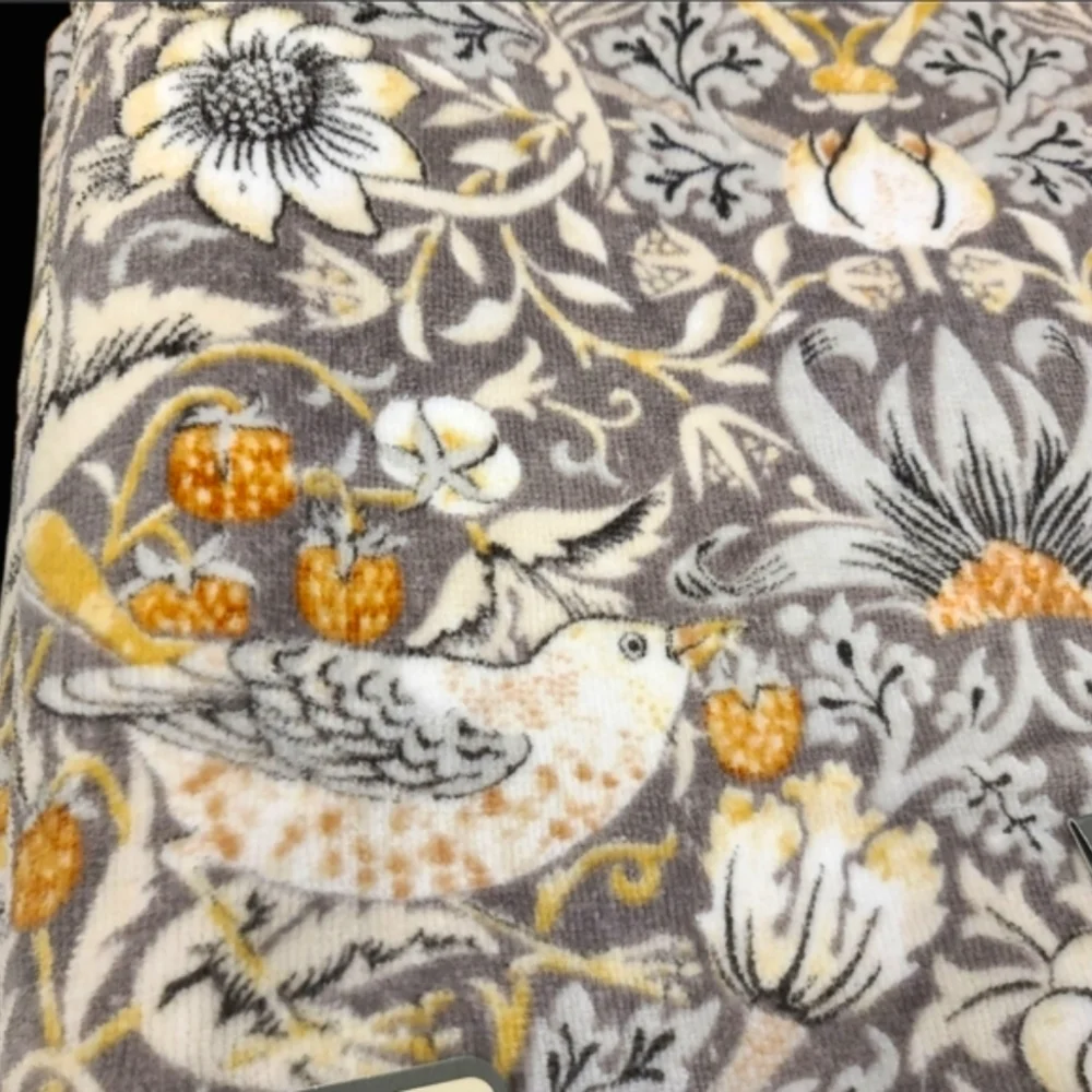 6pc Morris & Co Strawberry Thief Bird & Floral Velour Bath Hand Tip Towel Set